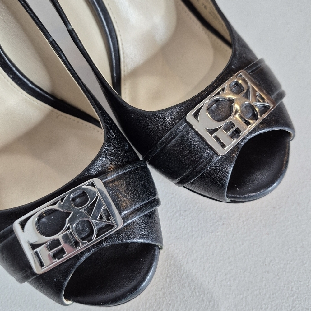 Coach Aliya Black Leather Peep-Toe Platform Stiletto High Heels - Size 7 - Picture 9 of 15
